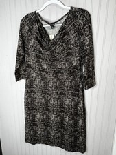 Ann Taylor Dress Womens 12 Black White Cowl Neck 3/4 Sleeve Sheath Stretch Knit