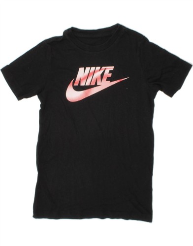 NIKE Boys Graphic T-Shirt Top 8-9 Years Small Black Cotton AV14
