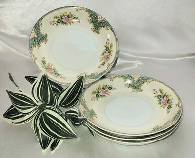 Vtg Noritake Morimura N385 Coupe Soup Bowls (4) Floral W/Scrolls Handpainted