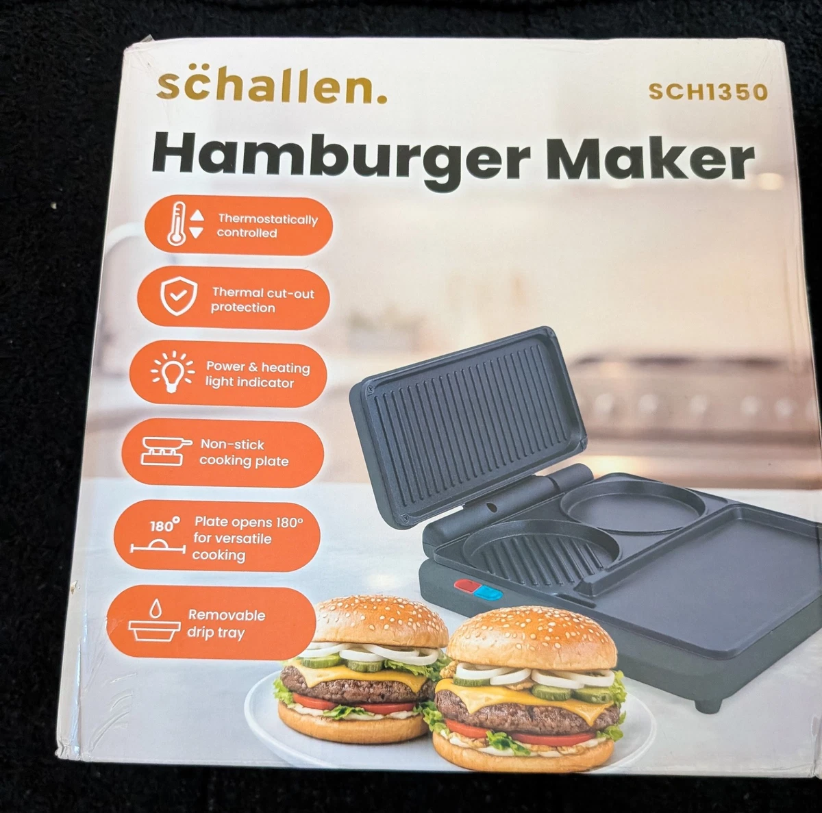 Prensa de parrilla de hamburguesa doble Schallen 1000W antiadherente 180 placa caliente abierta SCH1350