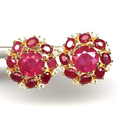 PNG Handgemachte Ohrstecker mit Rotem Ruby & Cubic Zirconia, Sterling Silber