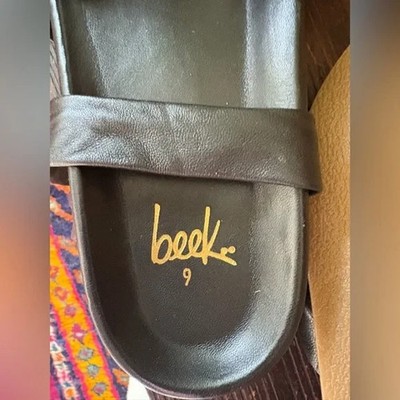 NWOB beek Black Leather platform memory foam ankle tie Women's Sandals 9
