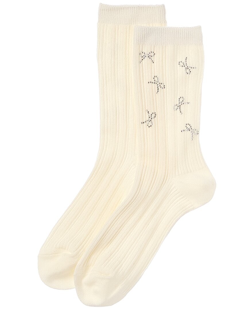 Носки с мини-бантом Jungle Sweeney Crystal на высоком каблуке женские белые Os