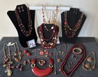 Vtg & Modern Costume Jewelry Lot 925 Trifari Charter Rust Red Necklaces Earrings