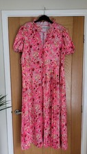 Never Fully Dressed Floral Dress Midi Ruffle Neck Pleated ~ Size 16 Vgc