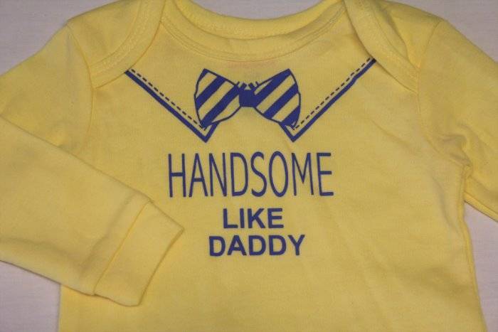 NEW Baby Boys 3p Layette Set 3 - 6m Shirt Pants Hat Outfit Handsome Daddy Yellow image 2