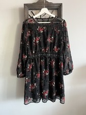 Zara Floral Dress Size XL UK 14 Black Lace Waist  Casual Party
