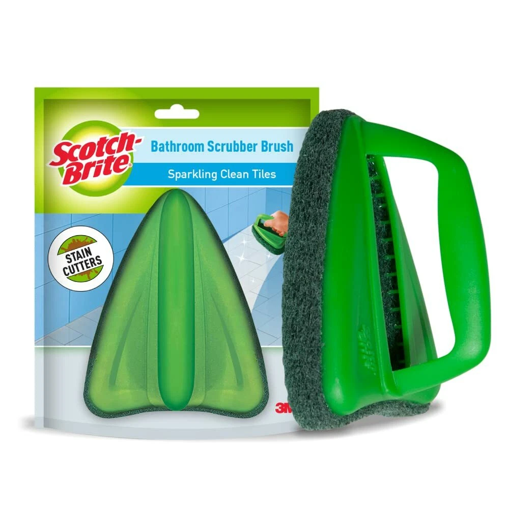 Bathroom Brush with abrasive scrubber for superior tile cleaning (Green)