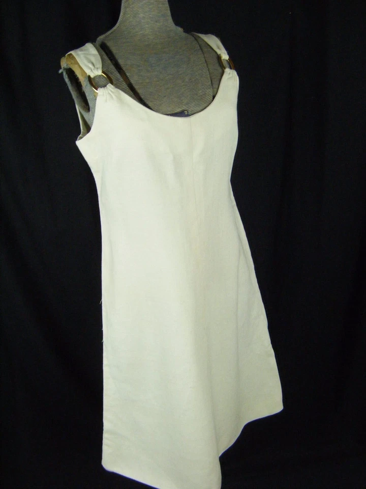 ALDRICH от Larry Aldrich винтажный 70-х слоновой кости льняной трапеции платье w/золотой пряжки-S/M - Изображение 2 из 4