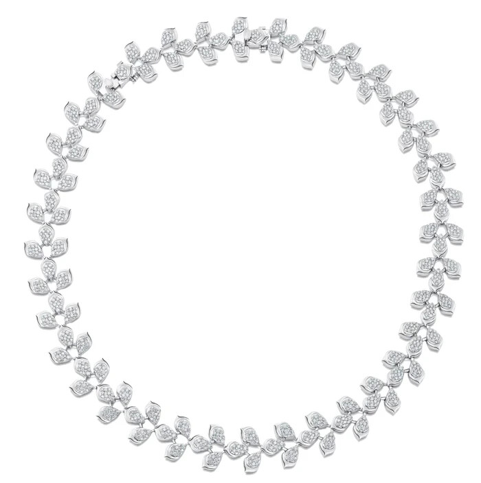 11Ct Princess Cut Simulated Diamond Leaves Tennis Necklace 14k White Gold Plated