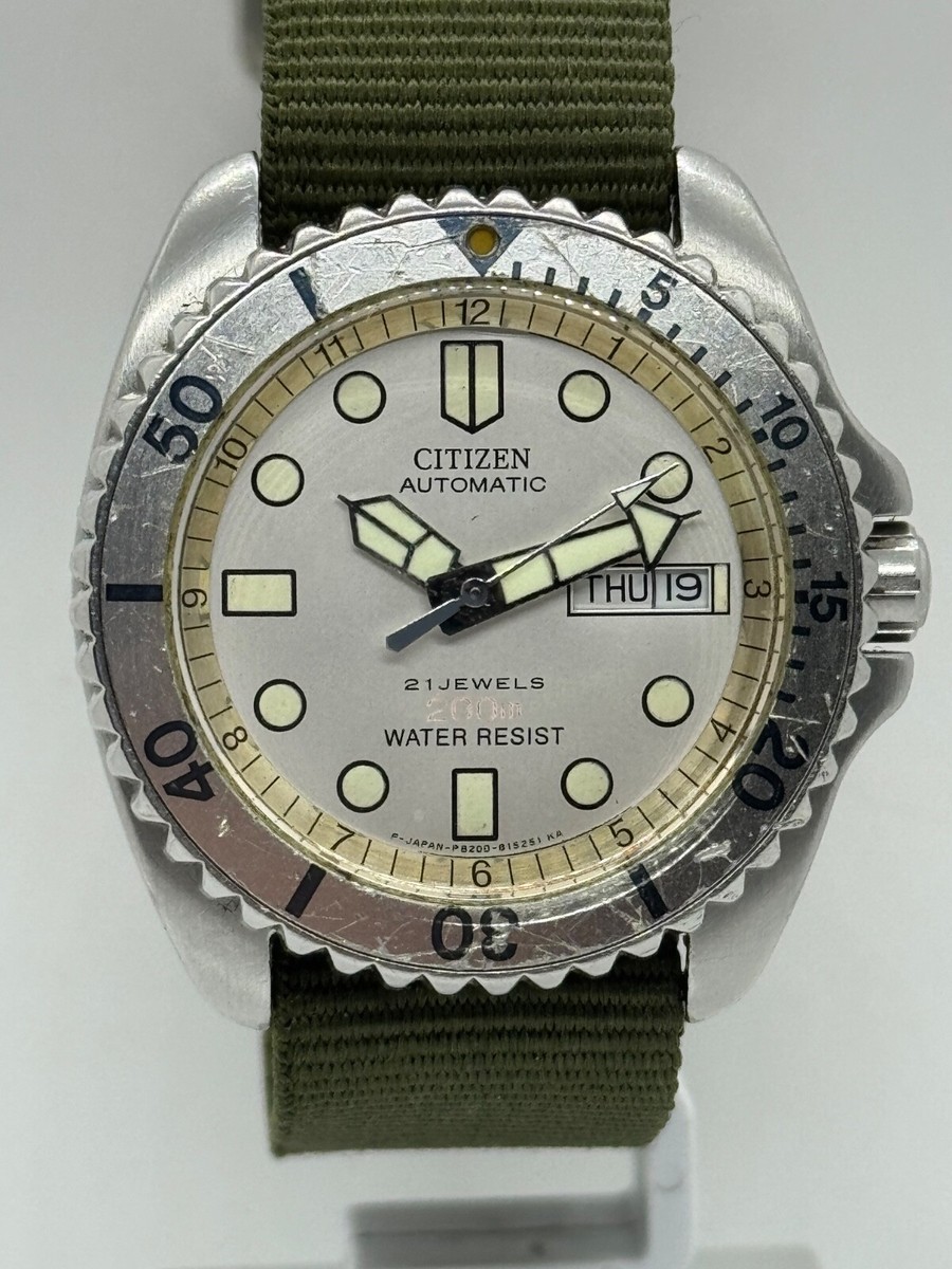 Citizen 4-824181 Vintage Automatic Divers Wrist Watch Rare Cal