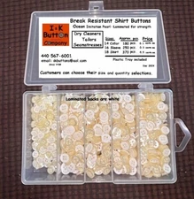 Dry Cleaners and Seamstresses -Imitation Ocean Pearl Buttons - Break Resistant