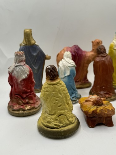 10 Antique Hand Painted Chalkware Christmas Nativity Figures Early JH Miller - Picture 8 of 13