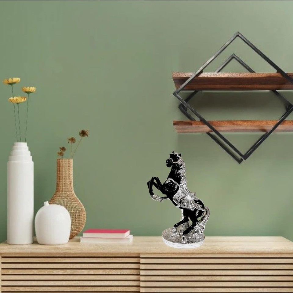 Black And Silver Italian Porcelain Horse Ornament Romany Home Decor