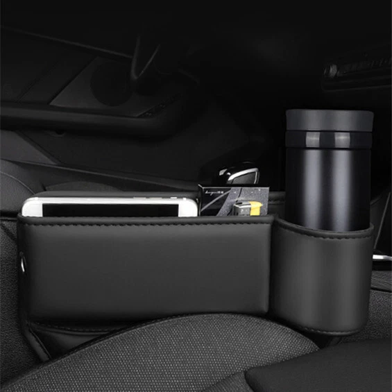 Leather Car Console Side Seat Crevice Storage Box Slit Gap Filler Bottle Holder - Image 3 of 4