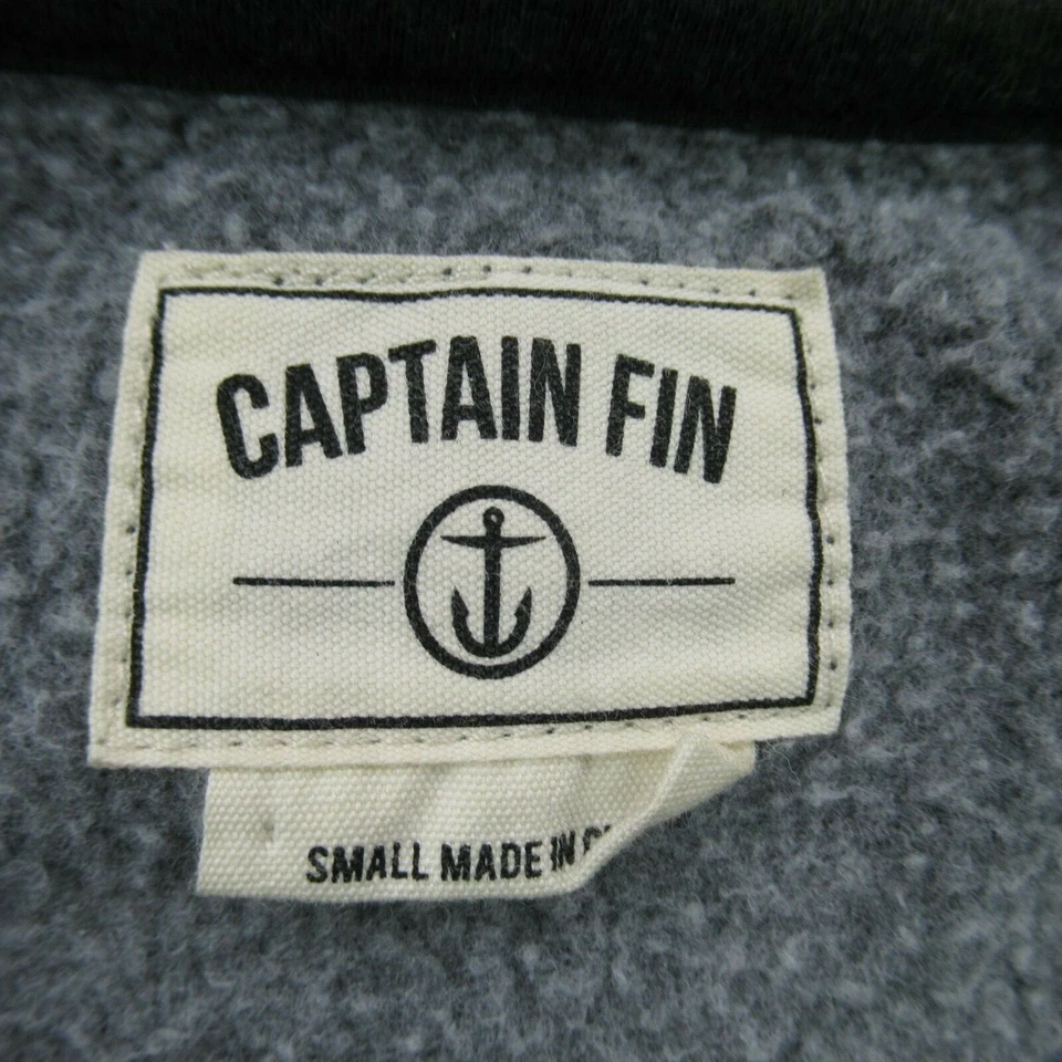 Jaqueta Captain Fin masculina pequena cinza forrada de lã manga longa zíper completo com capuz - Imagem 3 de 4