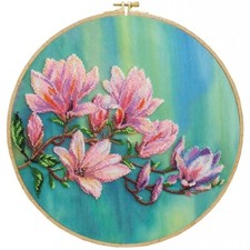 Bead Embroidery Kit Magnolia Flowers Beaded stitching DIY Abris Art
