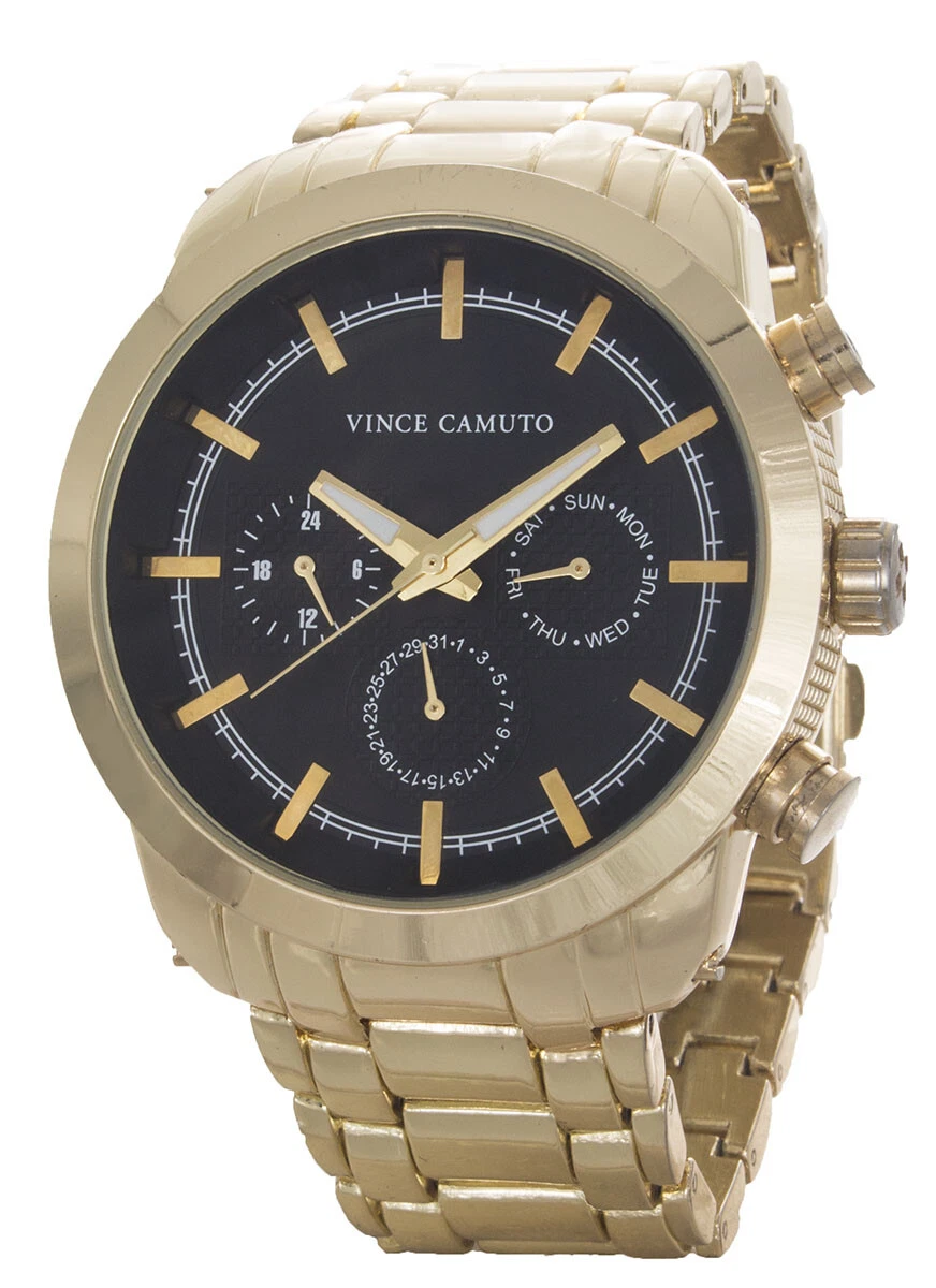 Vince Camuto Para Hombre Esfera Negra Oro Reloj de Cuarzo Acero Inoxidable VC1122GP