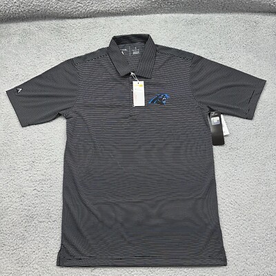 NWT Antigua 100425 Men's Small Carolina Panthers Black Quest Stripe Polo Shirt
