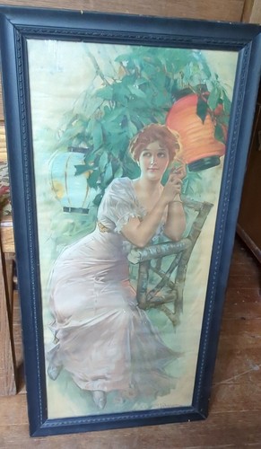 1914 C EVERETT JOHNSON WALKER SHOES AD LINTON INDIANA ANTIQUE YARDLONG SIGN GIRL
