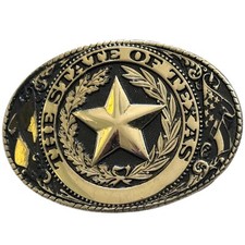 Vintage The State Of Texas Brass Tone Belt Buckle