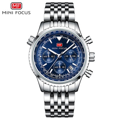 MINI FOCUS Men Multifunction Chronograph Calendar Luminous Business Quartz Watch