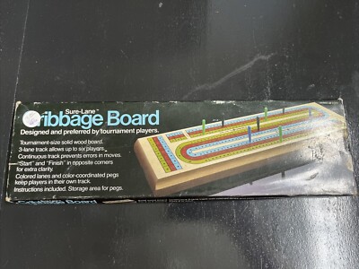 VTG 1983 Cribbage Board Game Sure-Lane Pressman Solid Wood #1011 Pegs In Box