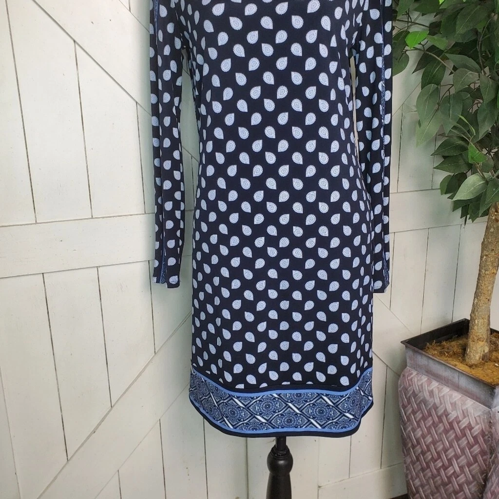 MICHAEL KORS Vestito Blu Mandala Paisley Scollo a Barca Abito Cambio Donna Medium*