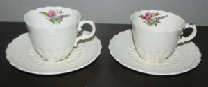 Copeland Spode Jewel Shape Heath & Rose 2 Tea Cups and 2 Saucers Spode's England