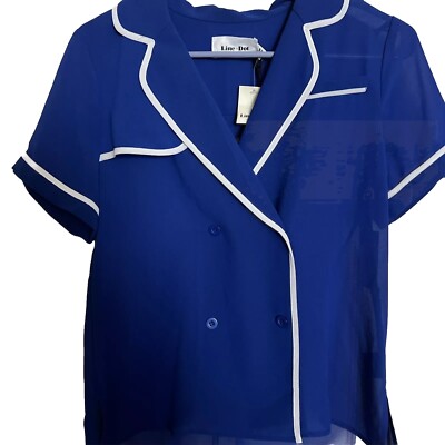 Fashion Trendy Women s Short Sleeve Blue Button Up Sheer Blouse Size XS