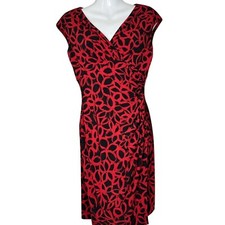 Lauren Ralph Lauren Red Black Abstract Floral Ruched V-Neck Sheath Dress 4