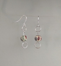Floral Bead Dangle Earrings Handmade Silver Tone Hook Boho Chic Dainty Hoop Drop