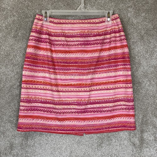 Talbots Skirt Womens 6 Petite Pink Stripe Pencil Back Zip Lined Cotton