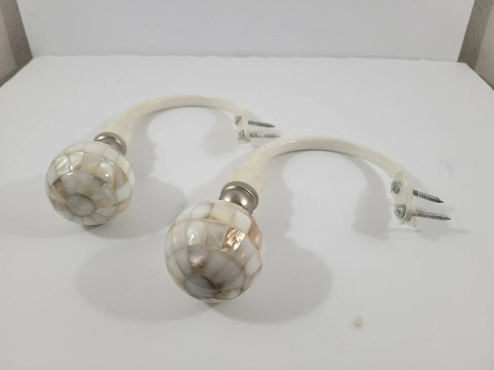 2 cortinas de metal retenedores redondos blanco perlado mosaico remates de vidrio Foto 3 de 4