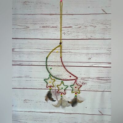 Moon and stars hemp Dream catcher - Native American - Rasta - Hippie -Witchy