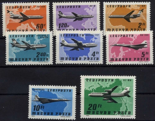 Hungary  1977 AIR MAIL VARIOUS AIRCRAFT MNH, OG, VF m