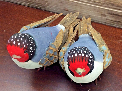 Christmas Tree Ornaments Foam Bird Wood Feathers Feet on Wires Set Of 2 Vtg 6''