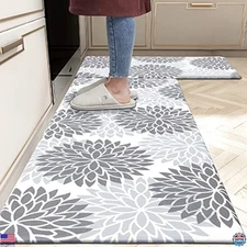 Anti-Fatigue Kitchen Rug Set 2-Piece Non-Slip Cushioned Mats Waterproof