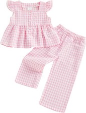 Girls Summer Outfits Ruffle Sleeve Button Up Dress Tops Linen