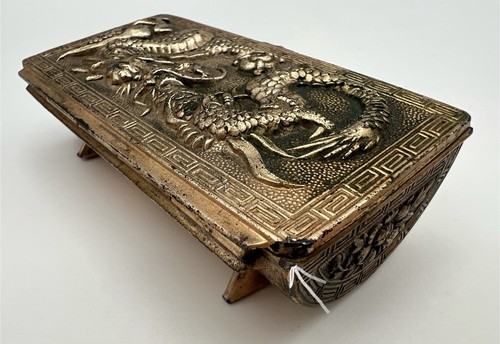 "Caja baratija moneda con patas con bisagras dragón de latón vintage de 3,25"" de largo hecha en Japón" - Imagen 10 de 18