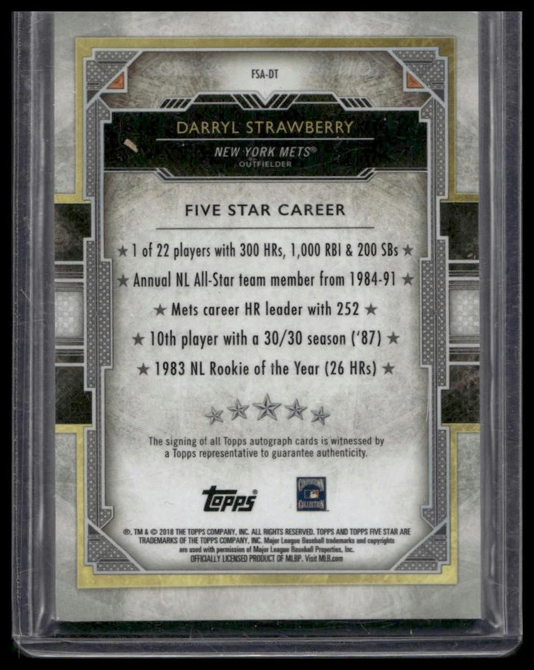 Darryl Strawberry 2018 Topps Five Star - Image 2 of 2