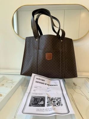 Grand Sac Cabas CELINE Vintage Macadam Marron - ÉTAT NEUF - Certifié ENTRUPY - Photo 1/4