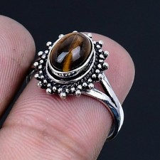 Tiger Eye 925 Silver Plated Handmade Ring of US Size 6.5