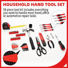 58-Piece Home Tool Set with Storage Case - Red Household Toolkit - Image 2