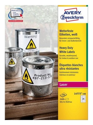 AVERY Zweckform wetterfeste Etiketten 63,5 x 33,9 mm weiß 2.400 Etiketten