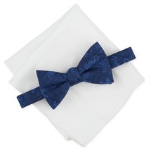 New Mens Bar III Glendale Floral Navy Bow Tie and White Solid Pocket Square Set