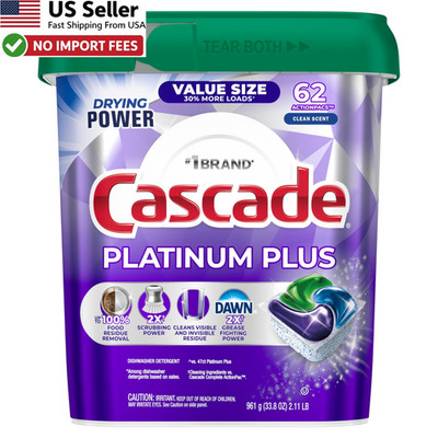 Cascade Platinum Plus Dishwasher Pods Detergent Clean Scent 62 Count FROM USA