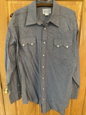 Rockmount Ranch Wear Western Shirt Size Large L Relaxed Blue Denim Pearl Snap