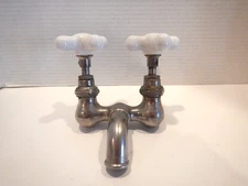 Vintage 1900s Hot & Cold Porcelain & Brass Nickel Plated Faucet Roberts Brass Co