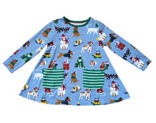 Mini Boden Christmas Animal Dress Girls Size 6-7 Festive Pets Tunic Blue